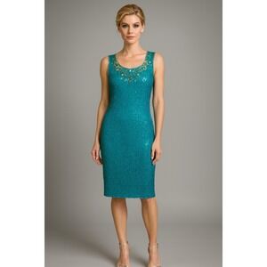 Jewel Queen‎ SZ Large Silk Blue Sequin Dress 20s Gatsby Evening Style New Year